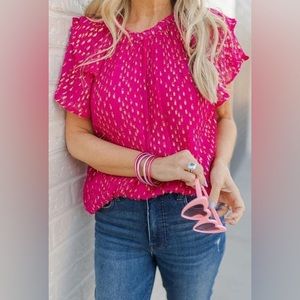 Rose Dotted Tiered Ruffled Short Sleeve Top